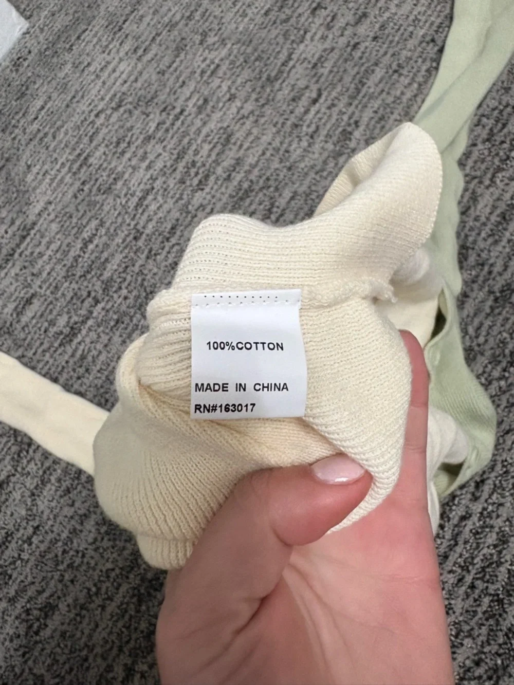 Princess Polly Two-Tone Cropped Knit Cardigan in Sage & Cream - Picture 5 of 6